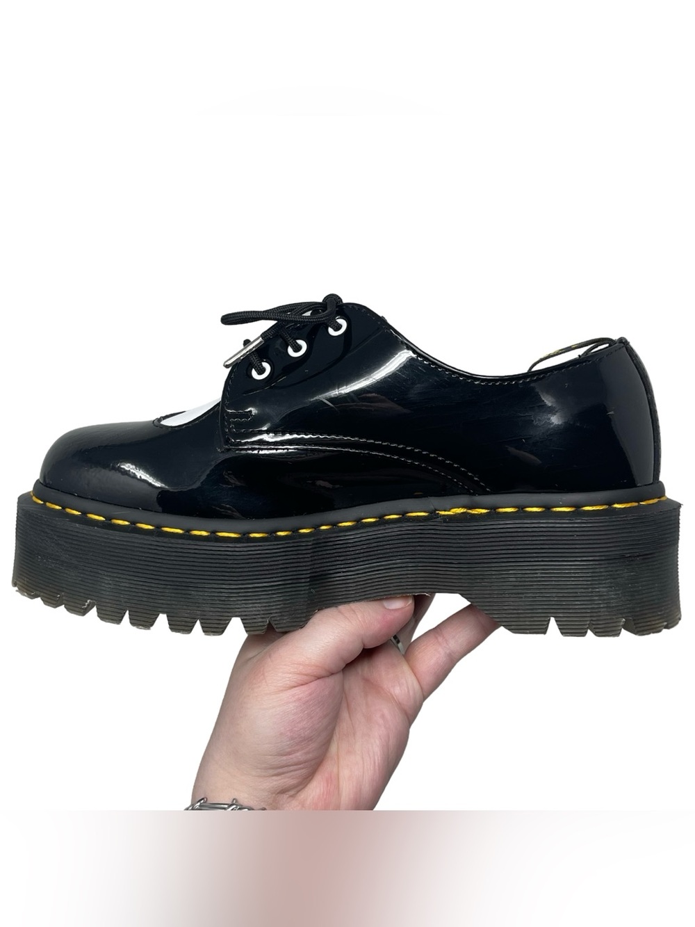 Dr. Martens x Hello Kitty 1461 Quad Platform Black Leather Shoes Women's Size 8 - Picture 10 of 15